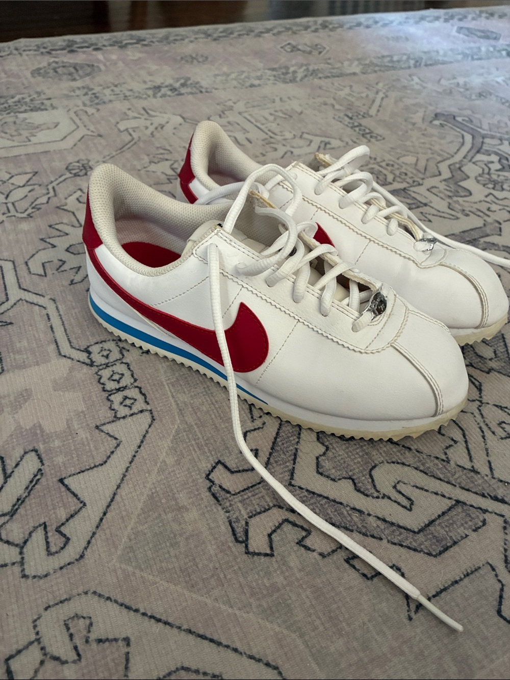 Kids Nike Cortez: White, Red, Blue Accent